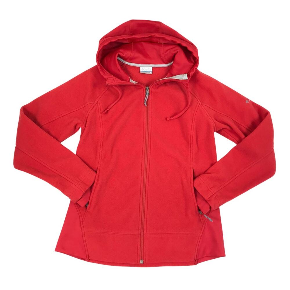 COLUMBIA Fleece Hooded Full Zip Jacket Women M Red Outdoor Everyday Travel Work